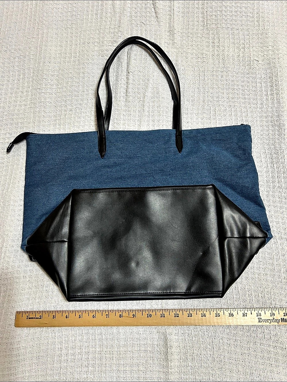 Victoria's Secret Denim & Black Faux Leather Tote - Picture 4 of 11